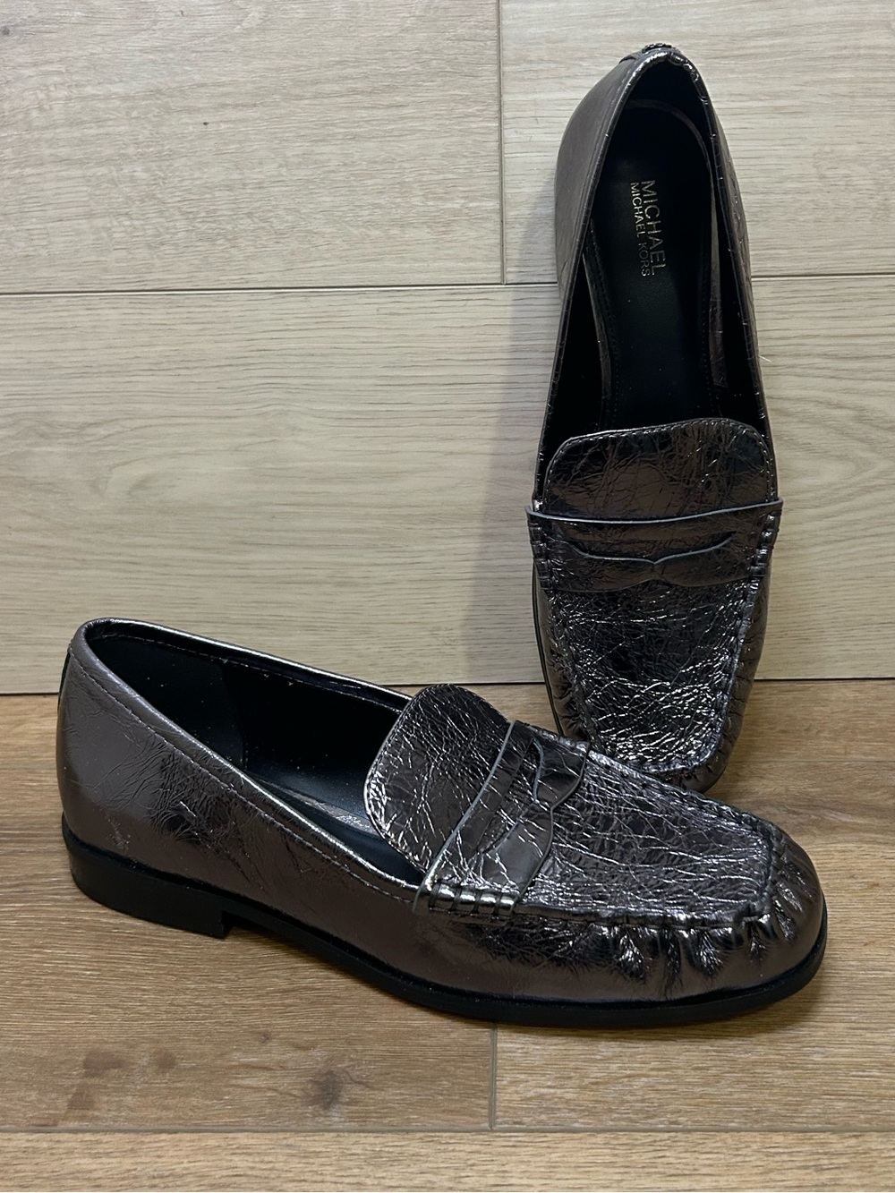 Michael Kors GunMetal Carlson Penny Loafer Flats Women Size 9M (MSRP $125)